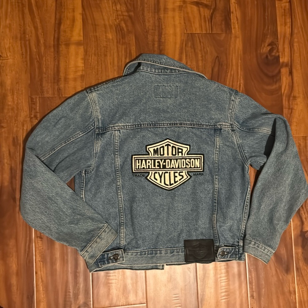 90s Harley Davidson Motorcycles Vintage Denim Blue Jean Jacket Biker Motorcycle